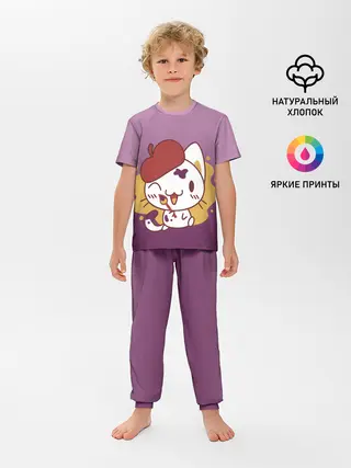Детская пижама с брюками / кот художник творец