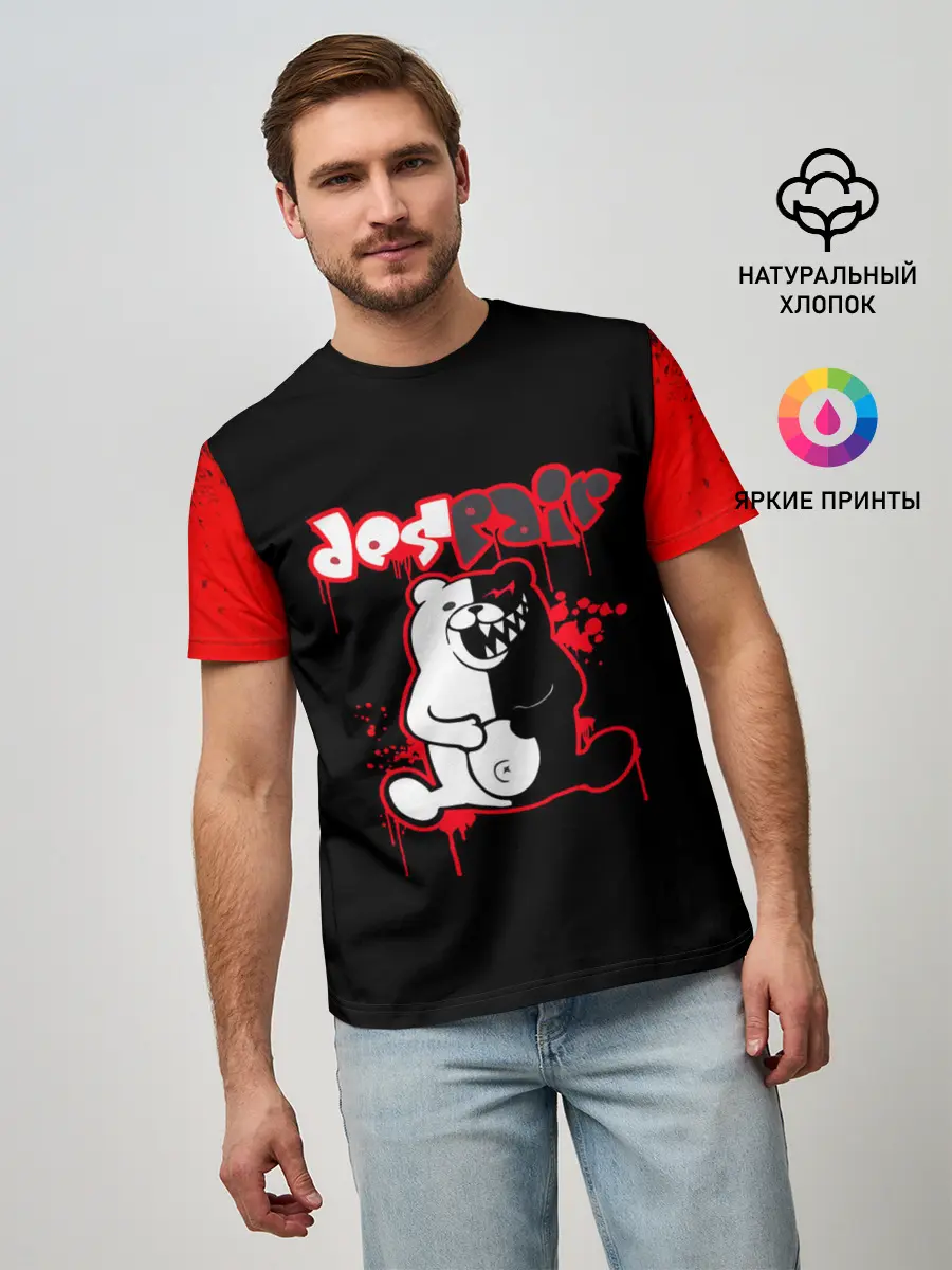 Мужская базовая футболка / monokuma красные потертости