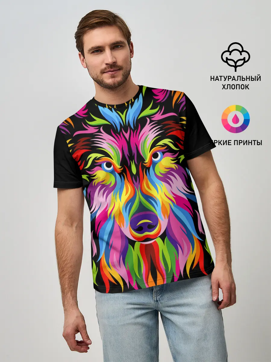 Мужская базовая футболка / Neon wolf