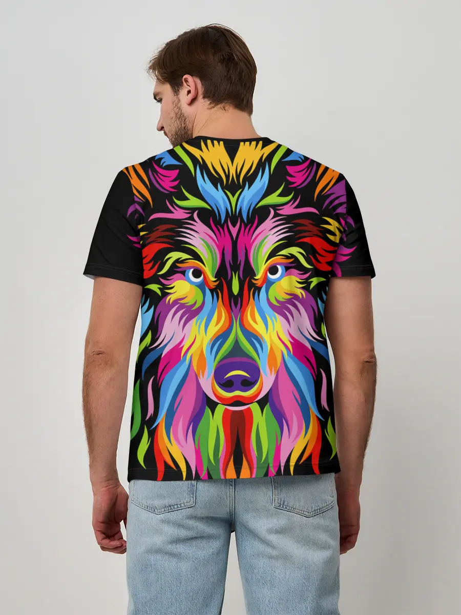 Мужская базовая футболка / Neon wolf