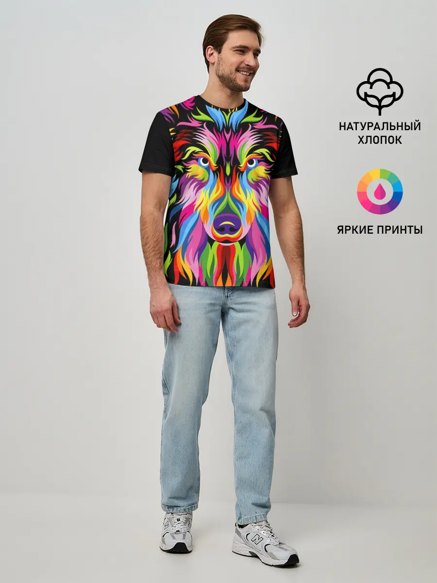 Мужская базовая футболка / Neon wolf