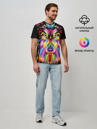 Мужская базовая футболка / Neon wolf