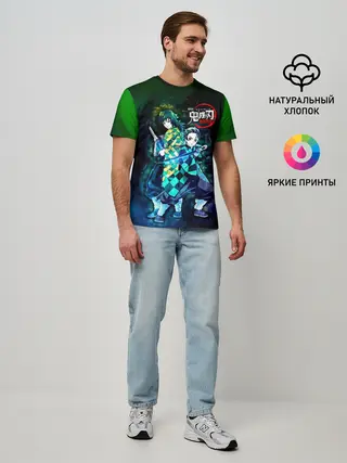 Мужская базовая футболка / Гию и Танджиро Kimetsu no Yaiba