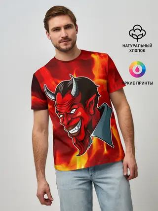 Мужская базовая футболка / The devil is on fire