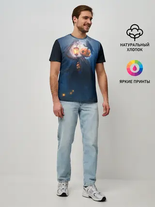 Мужская базовая футболка / ТЫКВИННЫЙ МОНСТР В ТУМАНЕ / ХЕЛЛОУИН
