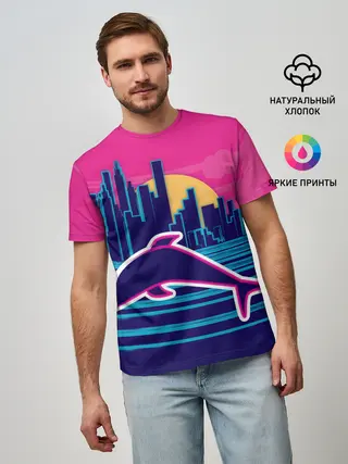 Мужская базовая футболка / Ретро дельфин
