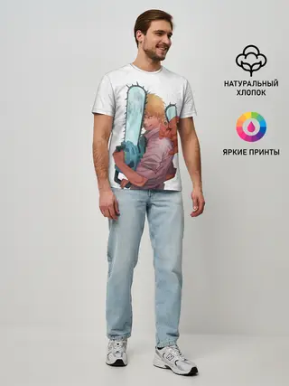 Мужская базовая футболка / Дэндзи, Почита и бензопила