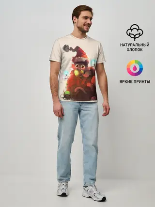 Мужская базовая футболка / Новогодний кот