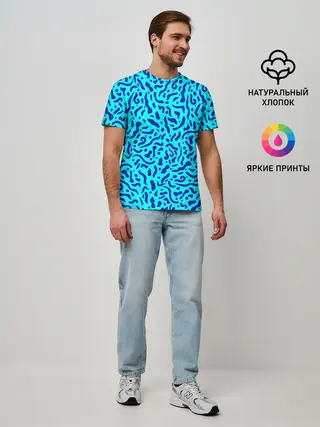Мужская базовая футболка / Неоновые синие узоры