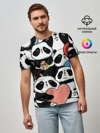 Мужская базовая футболка / Панды.