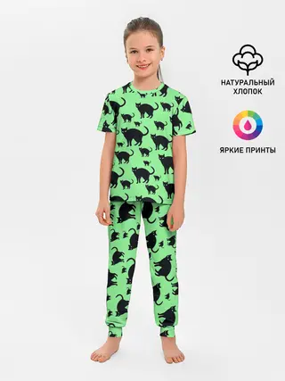 Детская пижама с брюками / Кошачий фон