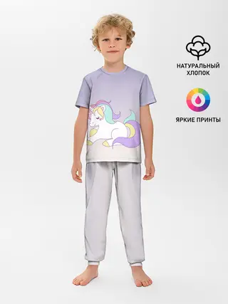 Детская пижама с брюками / единорожек на фиолетовом