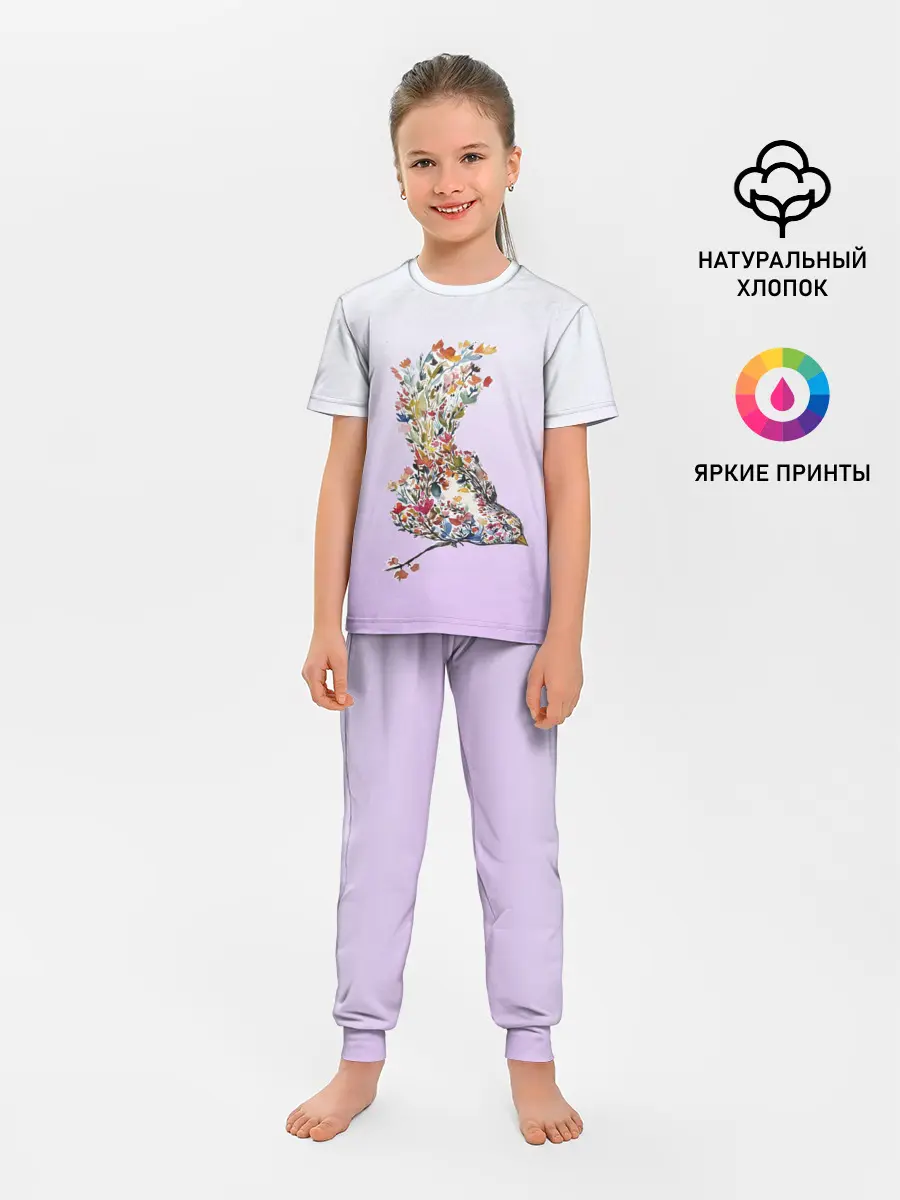 Детская пижама с брюками / акварельная птичка