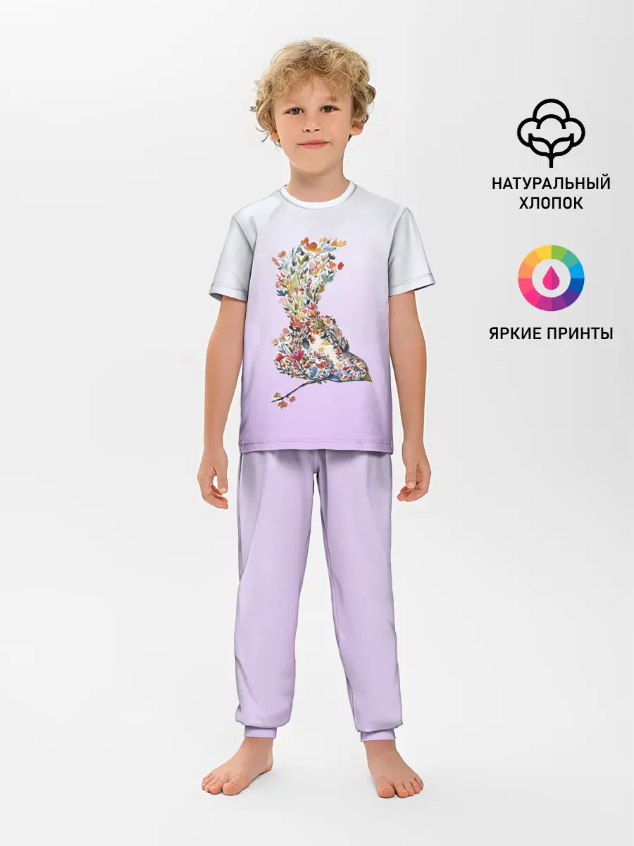 Детская пижама с брюками / акварельная птичка