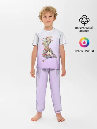 Детская пижама с брюками / акварельная птичка