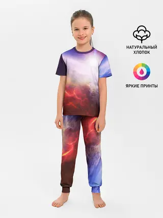Детская пижама с брюками / Звезды в неоне
