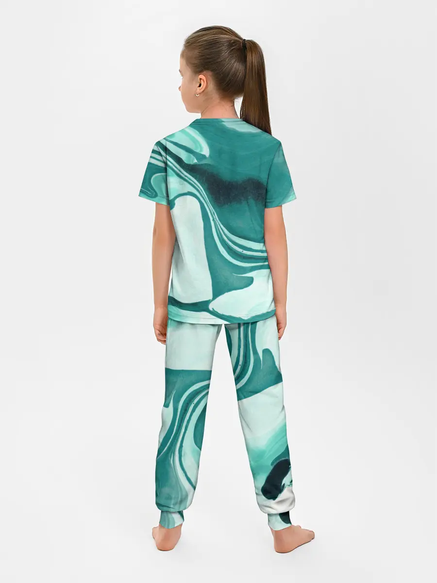 Детская пижама с брюками / красочный зелёный развод