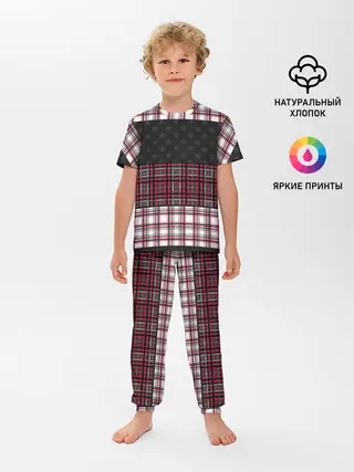 Детская пижама с брюками / Комбинированный красно-серый