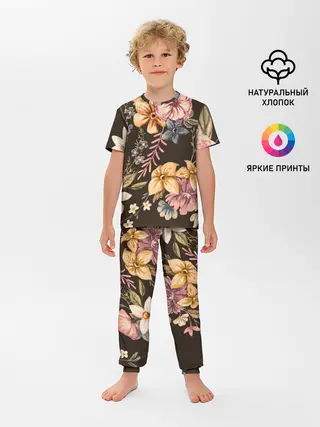Детская пижама с брюками / цветы