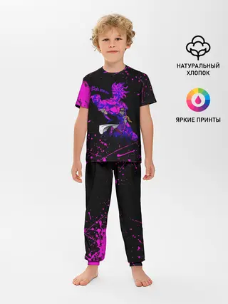 Детская пижама с брюками / Дзётаро указывает фиолетовые брызги