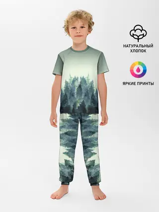 Детская пижама с брюками / акварельный лес градиент