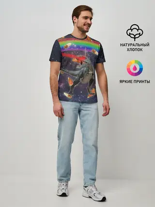 Мужская базовая футболка / Динозавр в космосе