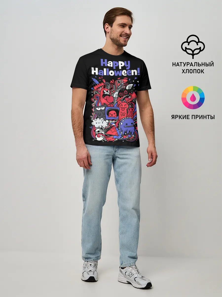 Мужская базовая футболка / Монстры на Хеллоуин