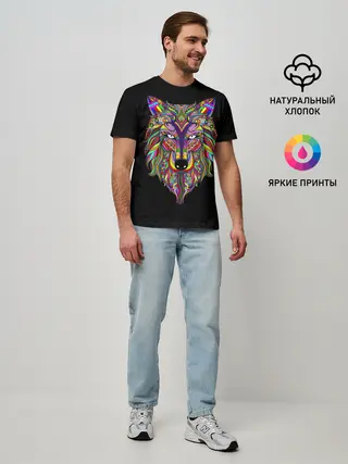 Мужская базовая футболка / Разноцветный Волк