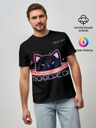 Мужская базовая футболка / Face Off- Moon cat