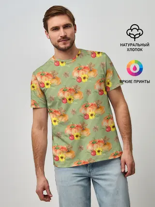 Мужская базовая футболка / Овощи: Тыквы паттерн