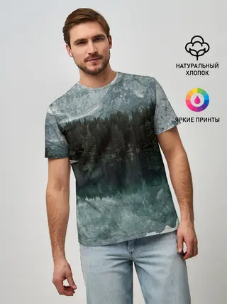 Мужская базовая футболка / отражение горы в озере