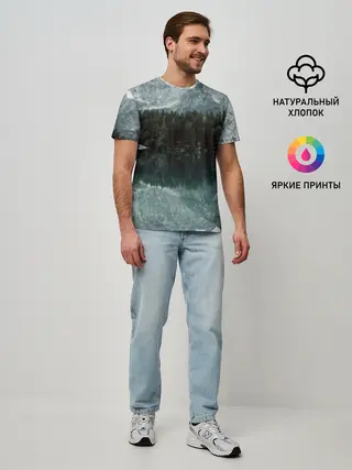 Мужская базовая футболка / отражение горы в озере