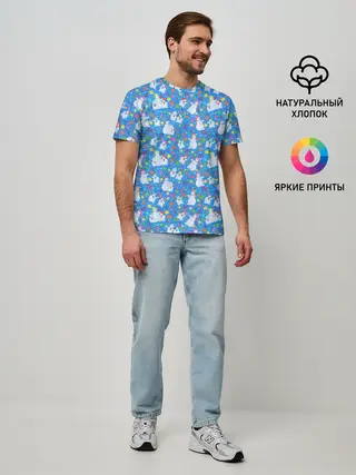 Мужская базовая футболка / Снеговики и Звёздочки