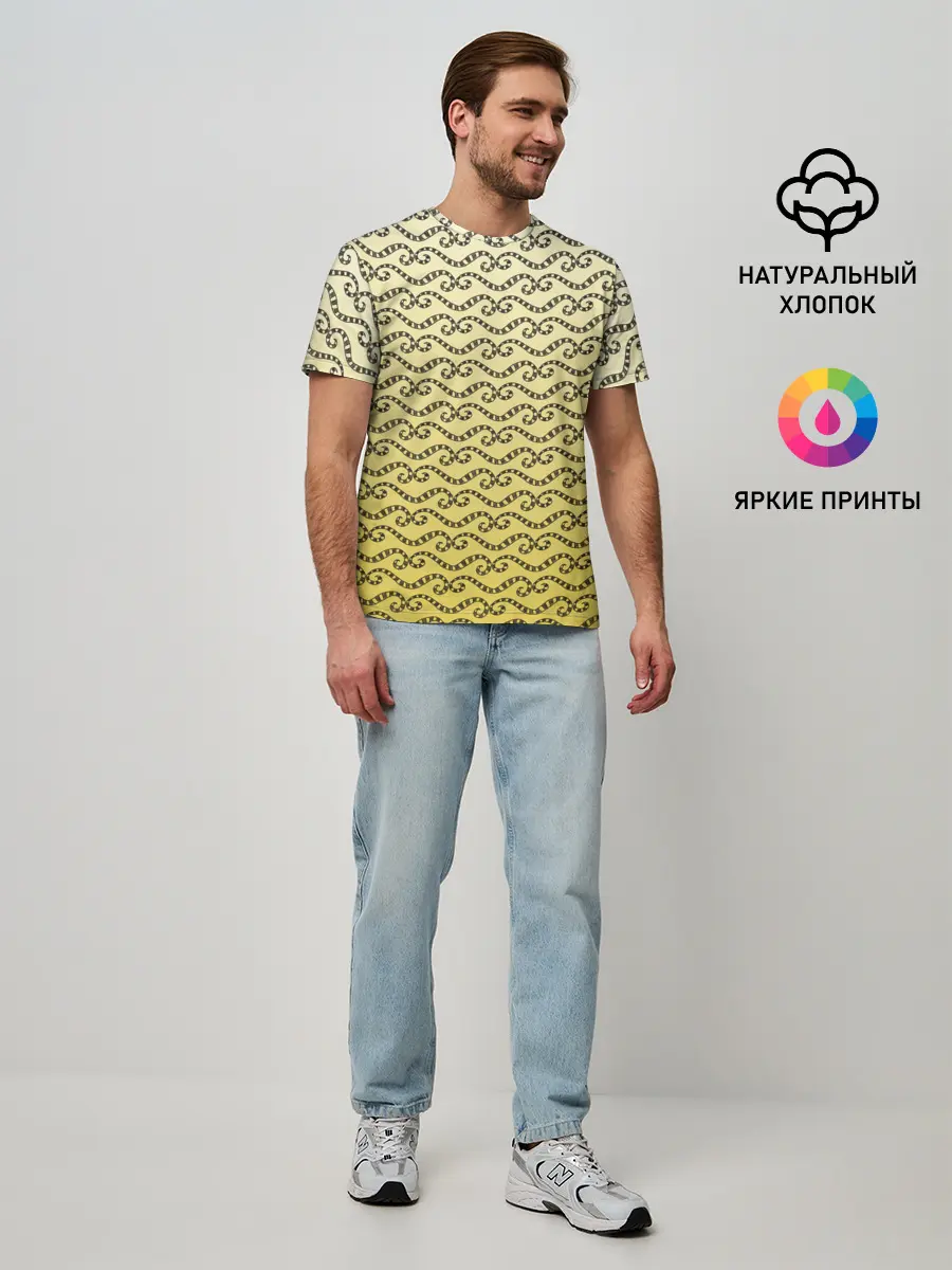 Мужская базовая футболка / рисованный узор усы червячки