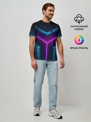 Мужская базовая футболка / Неоновые грани 3D