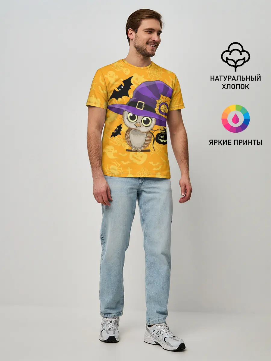 Мужская базовая футболка / Совушка и хэллоуин