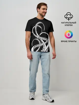 Мужская базовая футболка / Octopus Black and White
