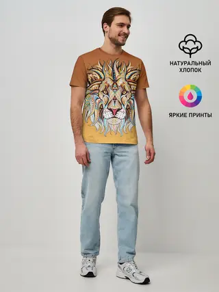Мужская базовая футболка / Стилизованный арт ЛЕВ морда