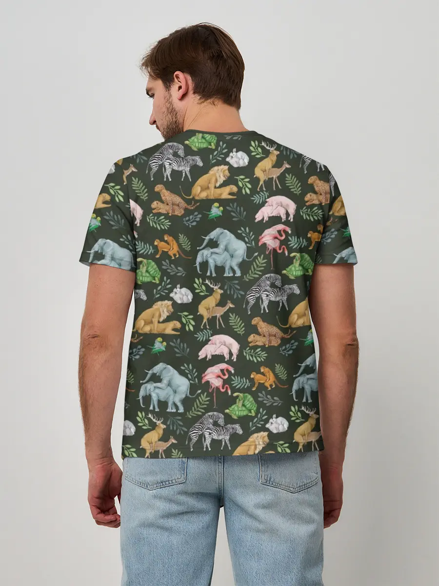 Мужская базовая футболка / Дикие Звери Паттерн