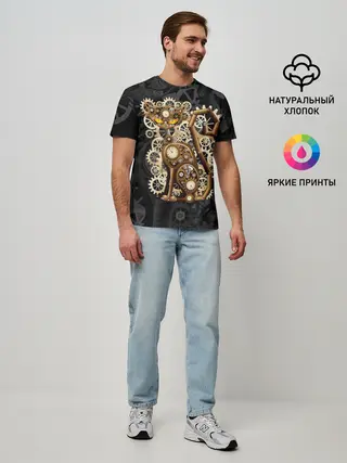 Мужская базовая футболка / Кошка в стиле стимпанк