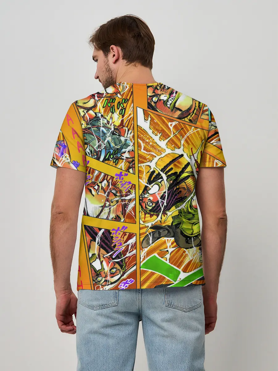 Мужская базовая футболка / Оранжевый комикс JoJo