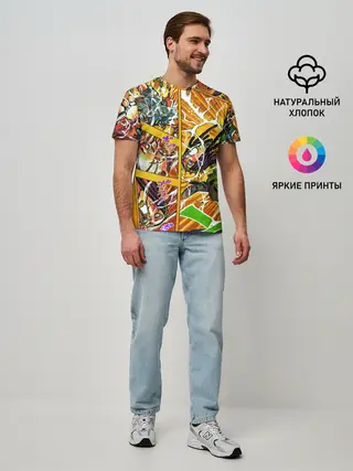 Мужская базовая футболка / Оранжевый комикс JoJo