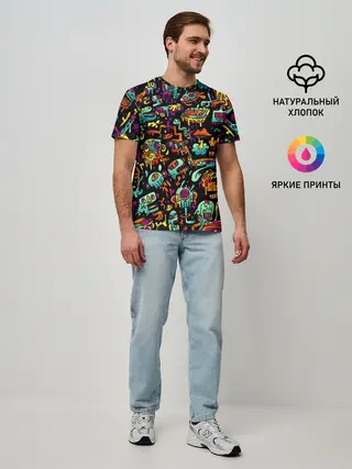 Мужская базовая футболка / Неоновый мир