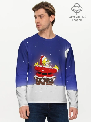 Мужской лонгслив базовый / Гомер Санта Клаус