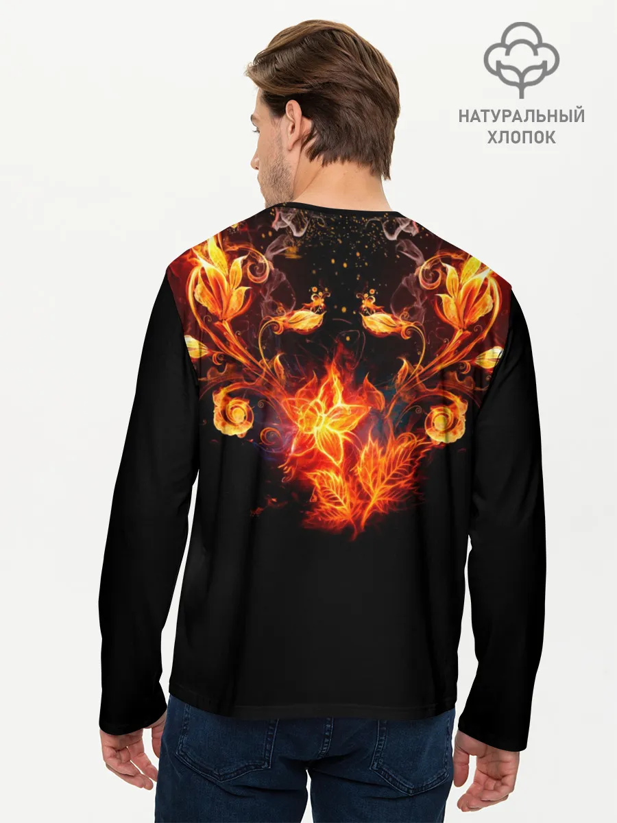 Мужской лонгслив базовый / Огненные цветы в темноте