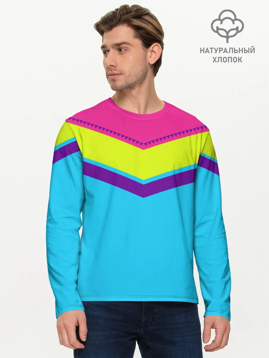 Мужской лонгслив базовый / Цветные треугольники_голубой