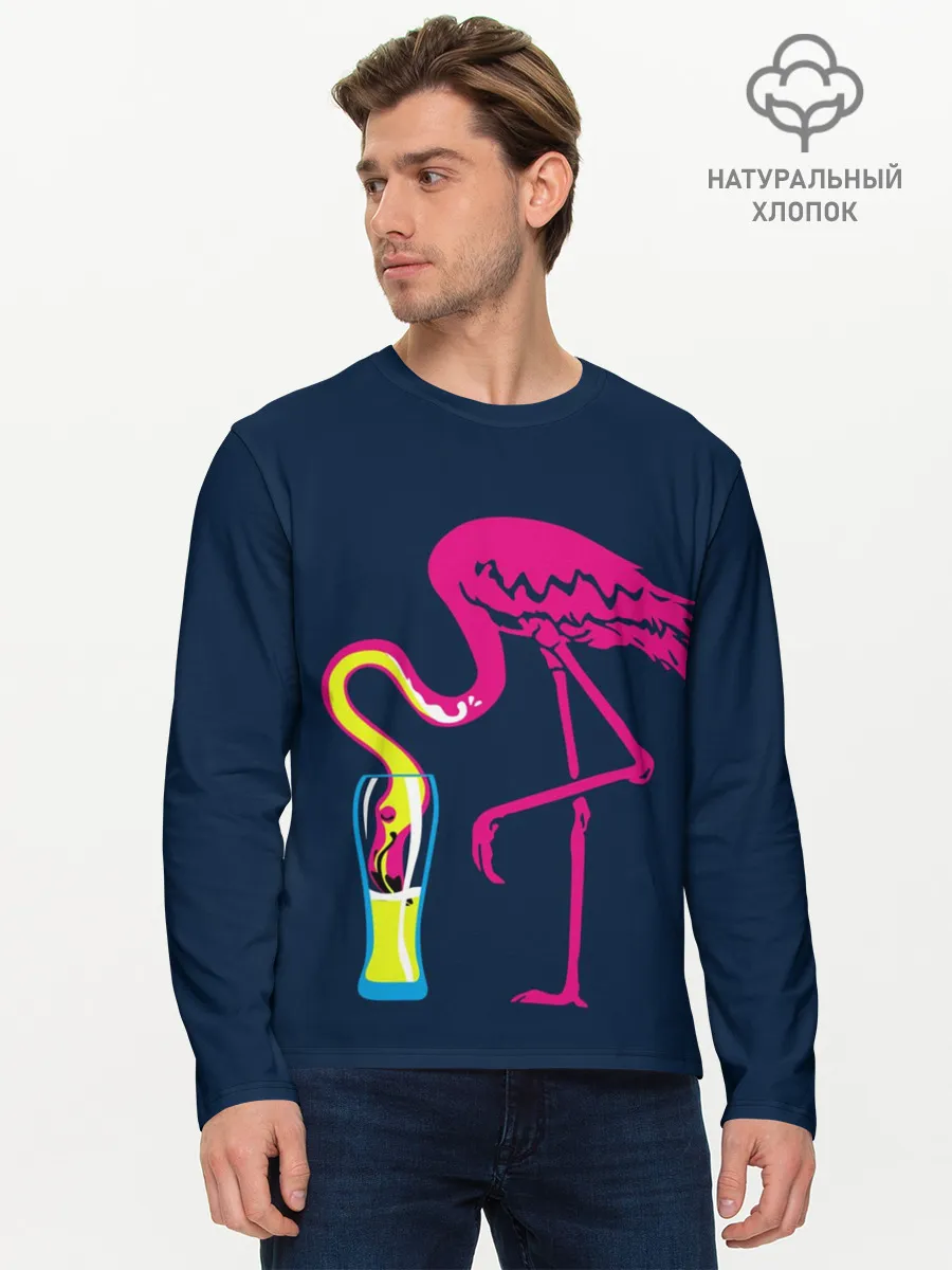 Мужской лонгслив базовый / Кислотный фламинго