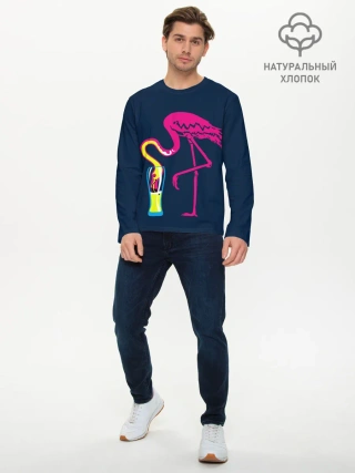 Мужской лонгслив базовый / Кислотный фламинго