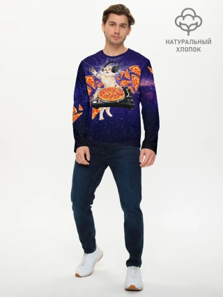 Мужской лонгслив базовый / Пицца - Кот