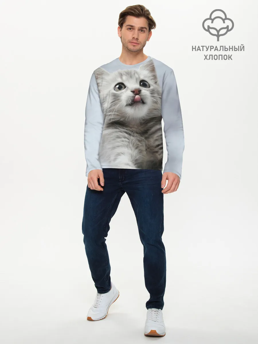 Мужской лонгслив базовый / Котенок